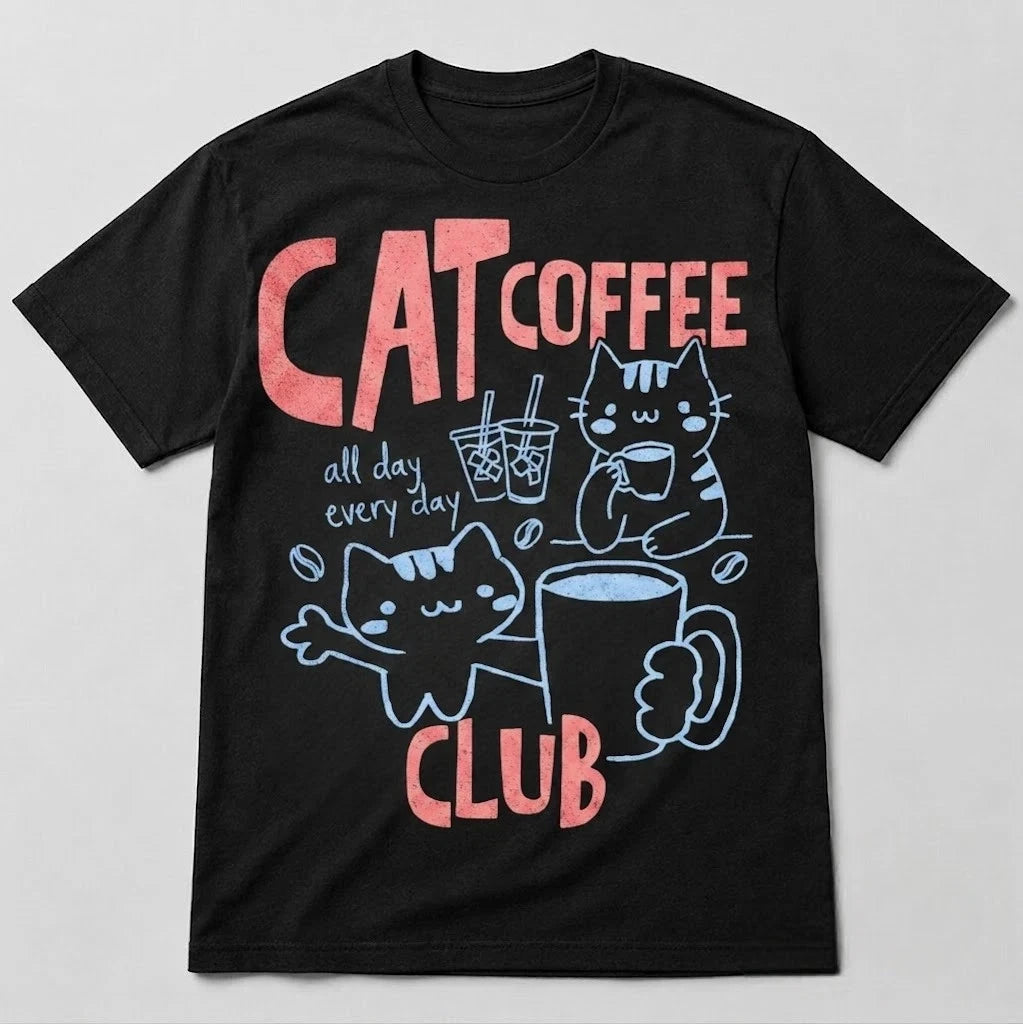 Cute Catt Coffee Club T-Shirt Funny Cute Kitten Graphic Tee