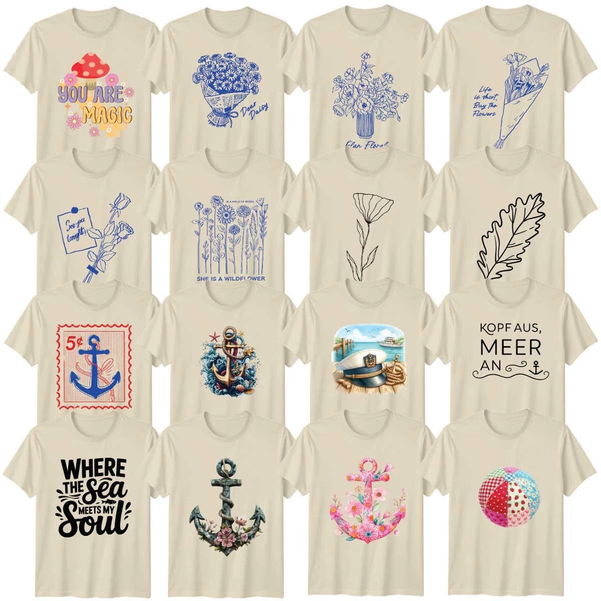 Coastal Living Floral Adult T-Shirt Nautical Summer Gift