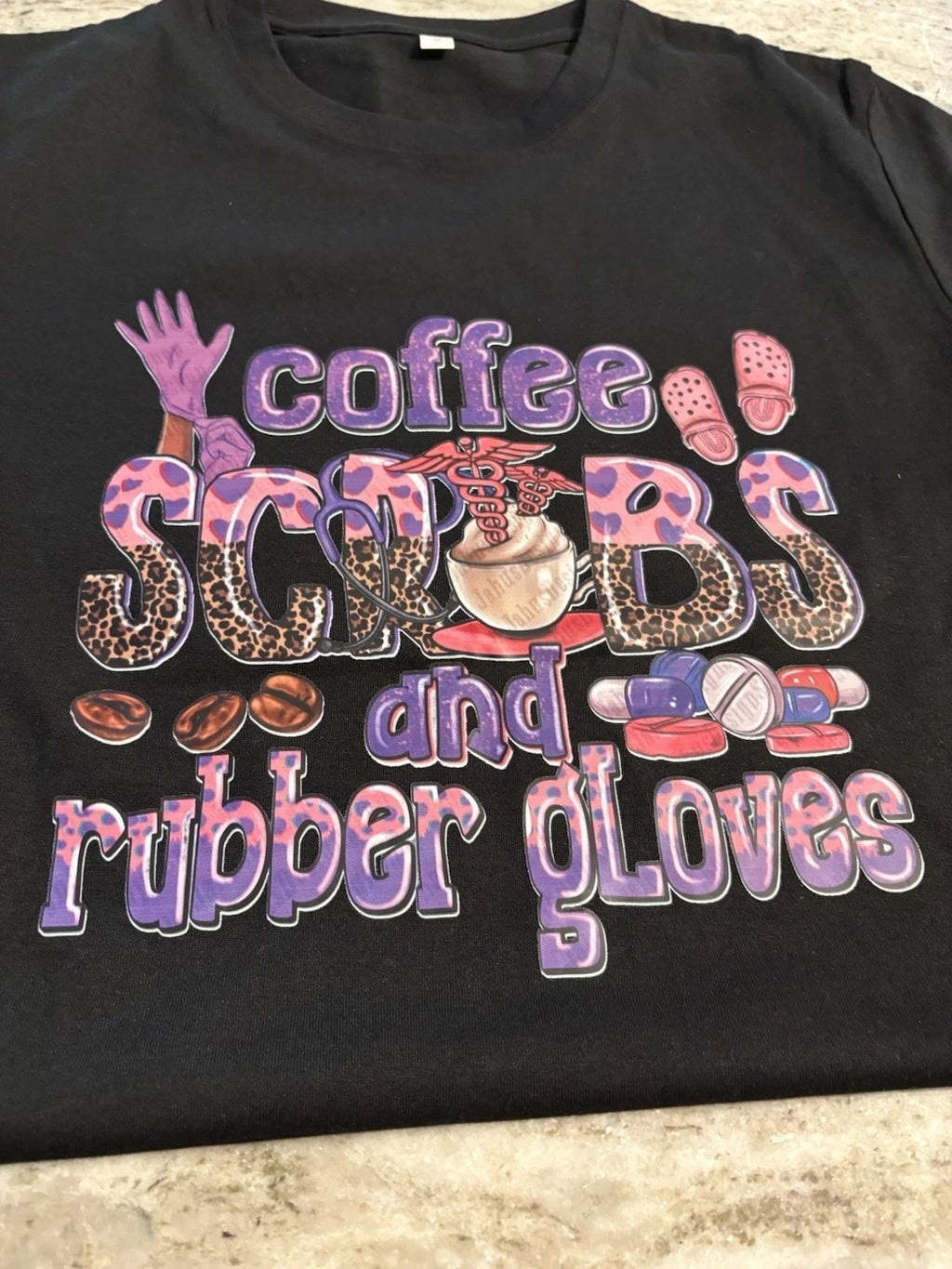 Graphic Print T-Shirt Black M Unisex Adults Crew Neck Short Sleeve Coffee