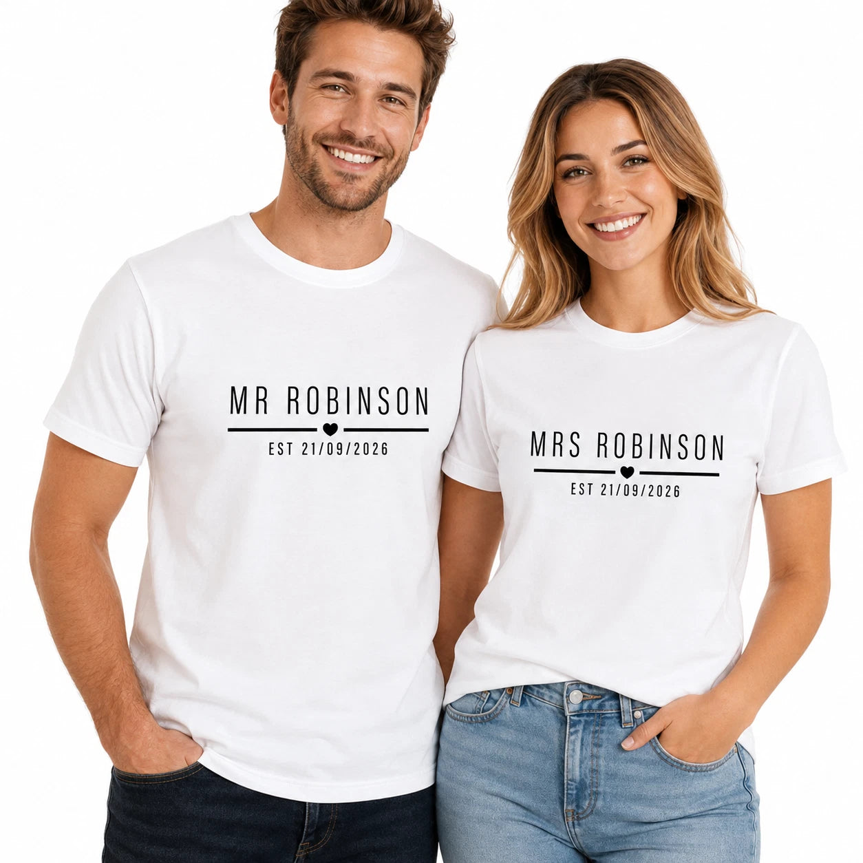 Mr & Mrs Couple Shirts Personalised Matching T-Shirts Honeymoon Gift Custom Tee