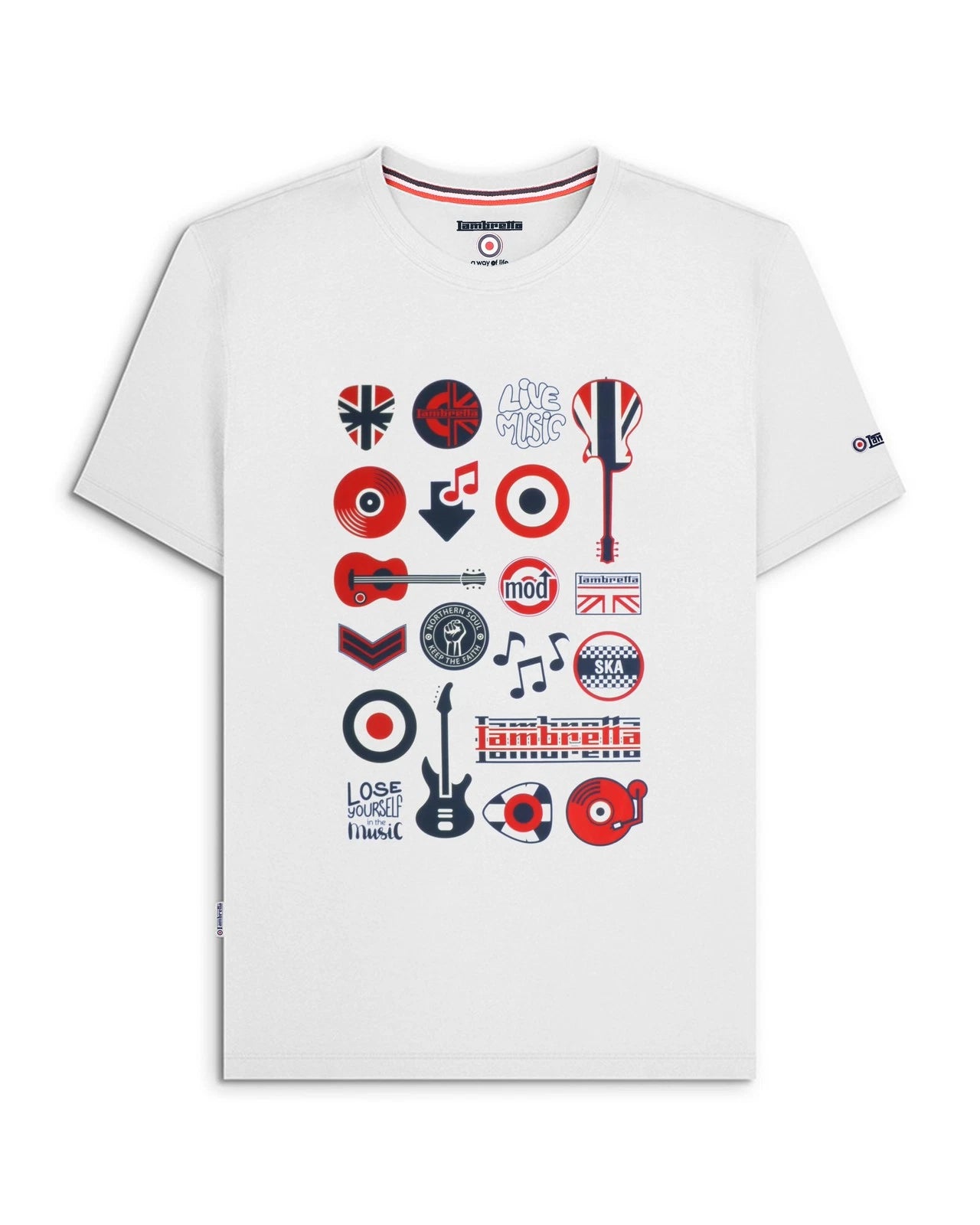 Lambretta Mens White Classic Carnaby Music Graphic Casual T-Shirt