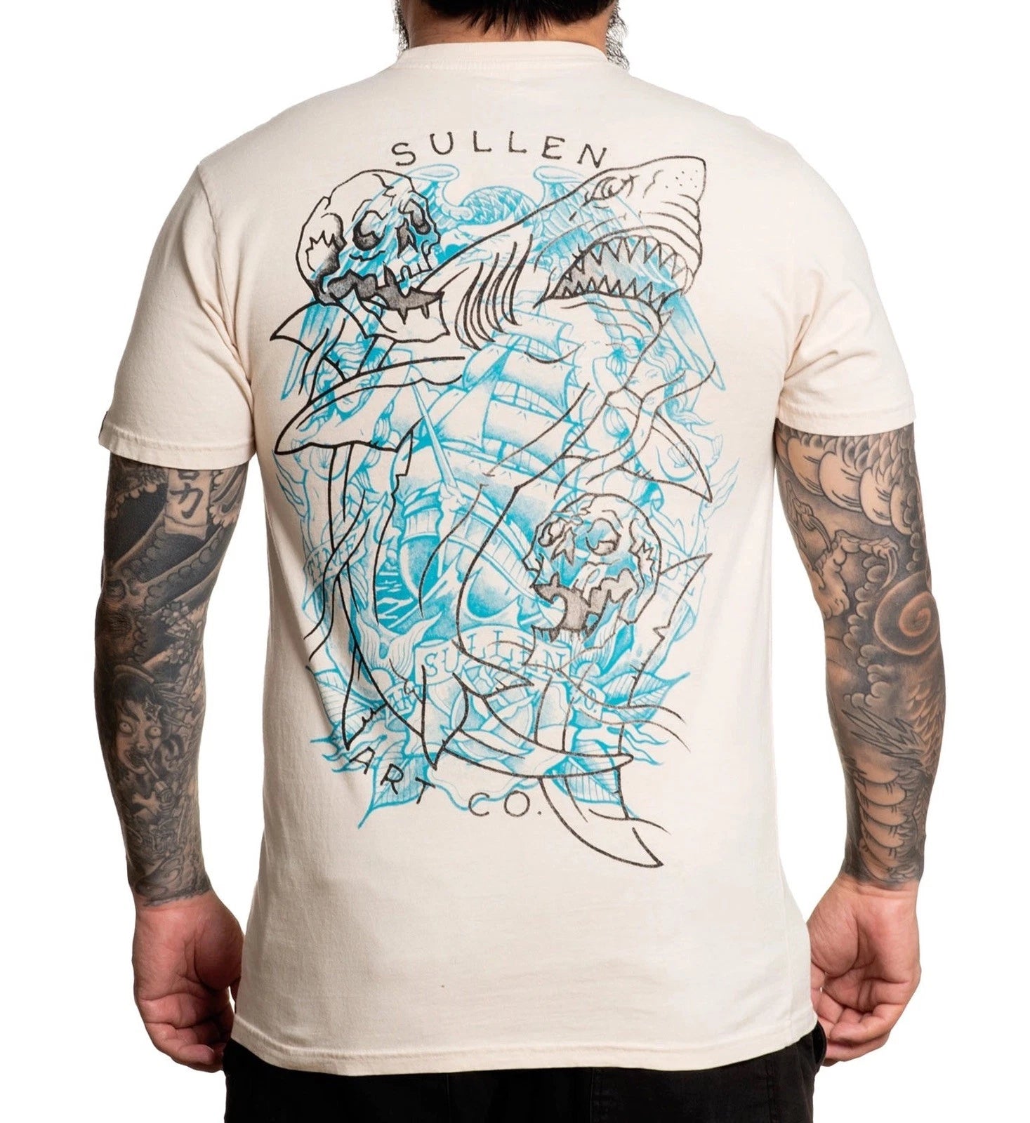 SULLEN CLOTHING SHIPWRECKED SHARK TATTOO ART PARCHMENT WHITE PREMIUM T-SHIRT