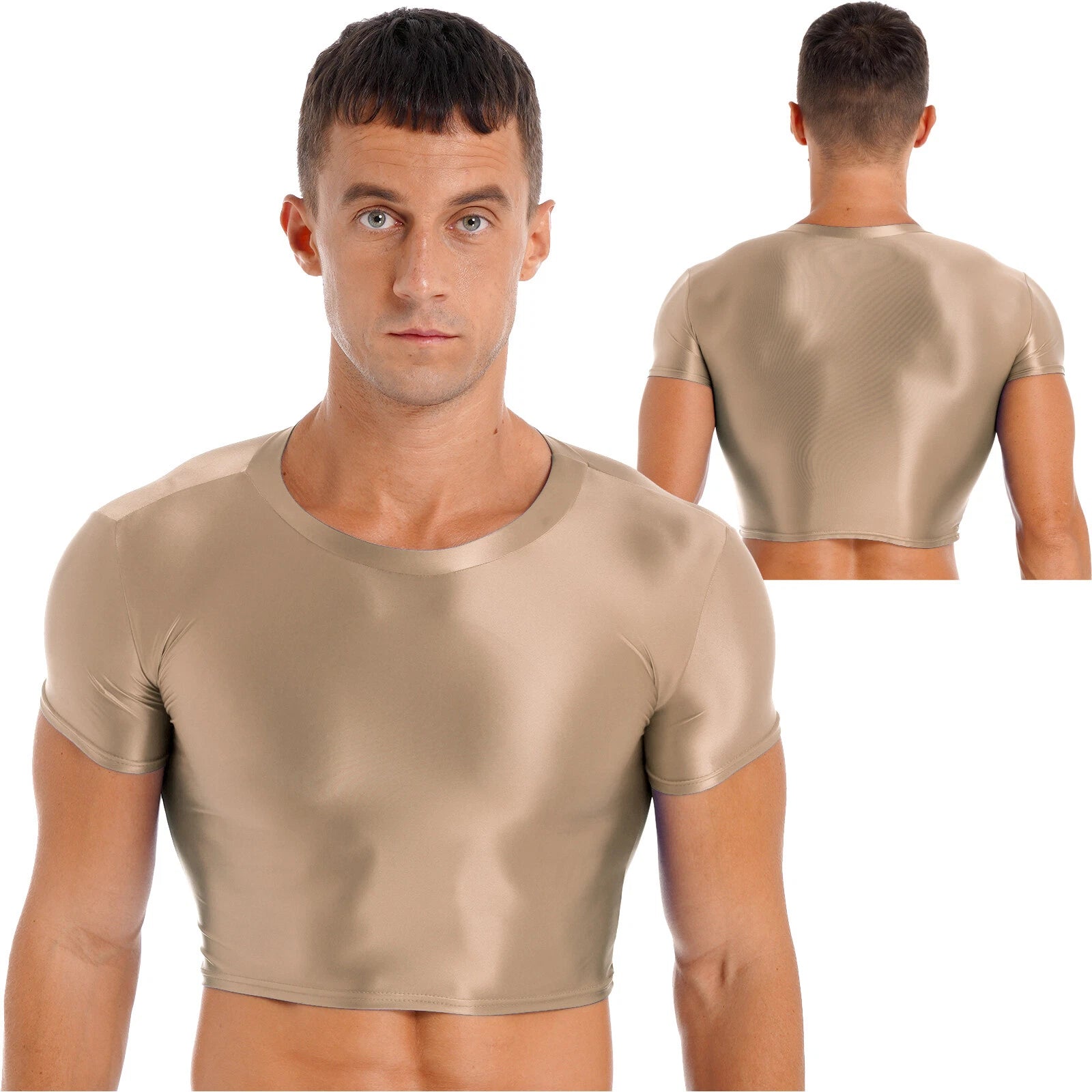 AU Men Glossy Short Sleeve Muscle Half Tank Top Sport T-shirts Workout Crop Top