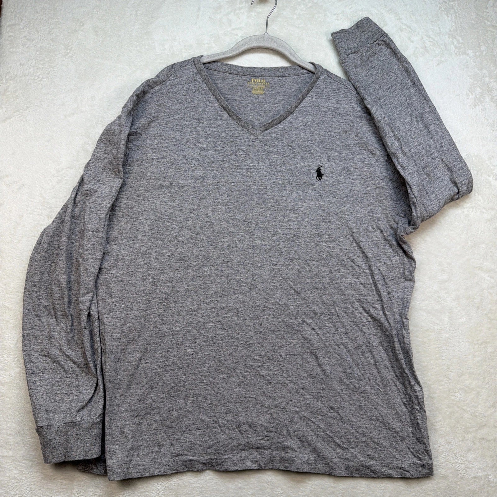 Polo Ralph Lauren V Neck T Shirt Mens Large Gray Pony Logo Classic Fit Tee