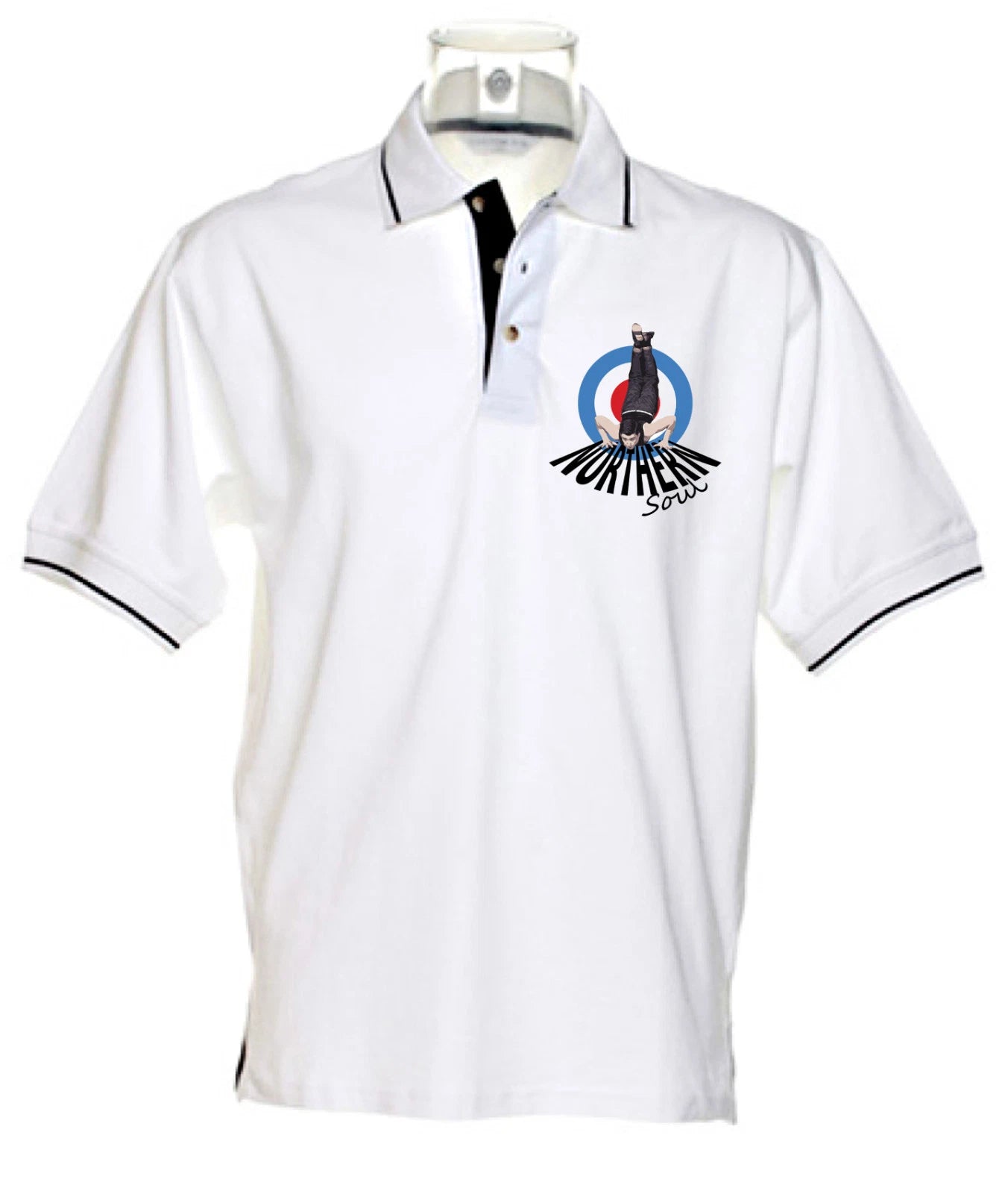Northern Soul Dancer Mod Target Men's Tipped Polo T-Shirt - Motown Wigan Casino