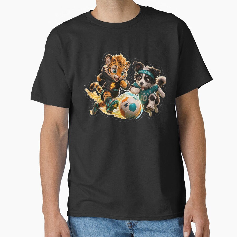 Cute Soccer Tiger and Collie Sticker - Funny Anime Animal Shirt, mug by NeoTigLuna