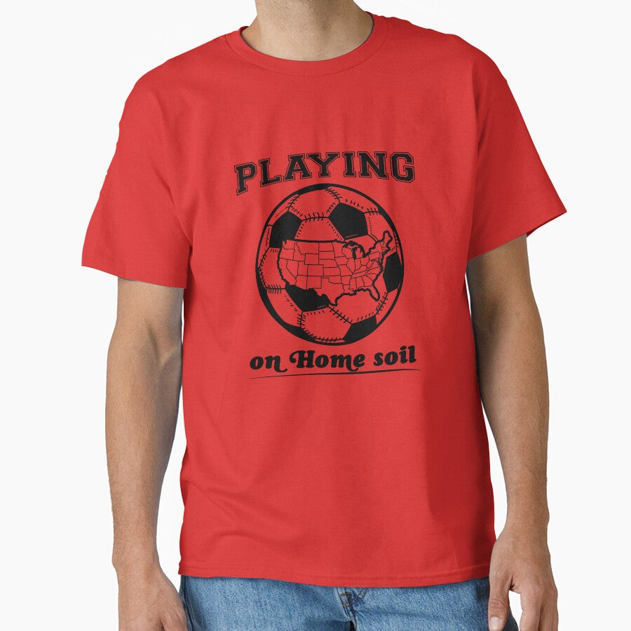 Playing on Home Soil — USA Map Soccer Ball Graphic T-Shirt | World Cup 2026 American Soccer Gift by ArtofDari