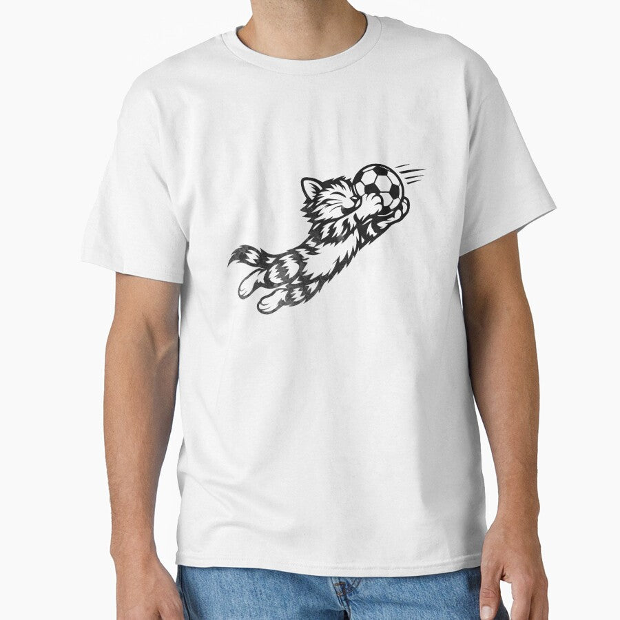 Goalkeeper Cat Funny Soccer Cat Diving Save Minimalist Line Art by BernoNickel
