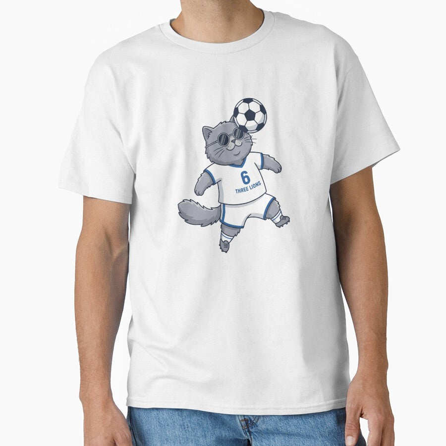 England Soccer Cat Header — Three Lions Number 6 Cartoon by David Mateo ArtWorks