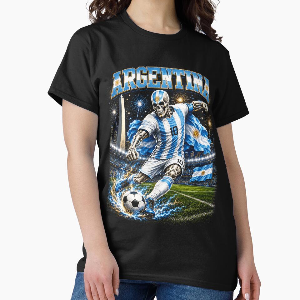 Argentina Soccer Skeleton Retro Collage by OceanBandwear