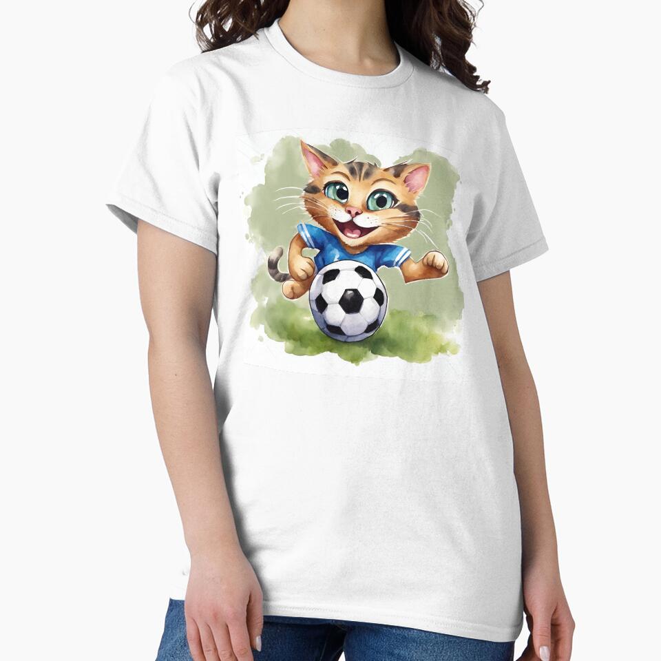Cute Watercolor Cartoon Soccer Playing Cat by CarpanaBay
