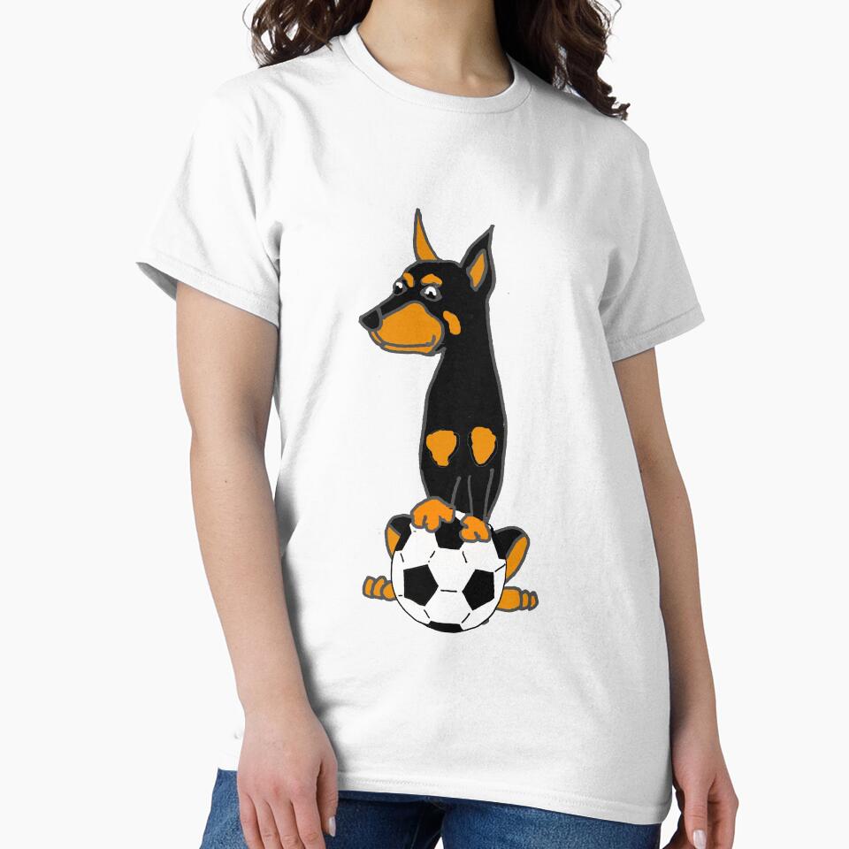 Funny Doberman Pinscher Dog Playing Soccer by Nature's Fancy