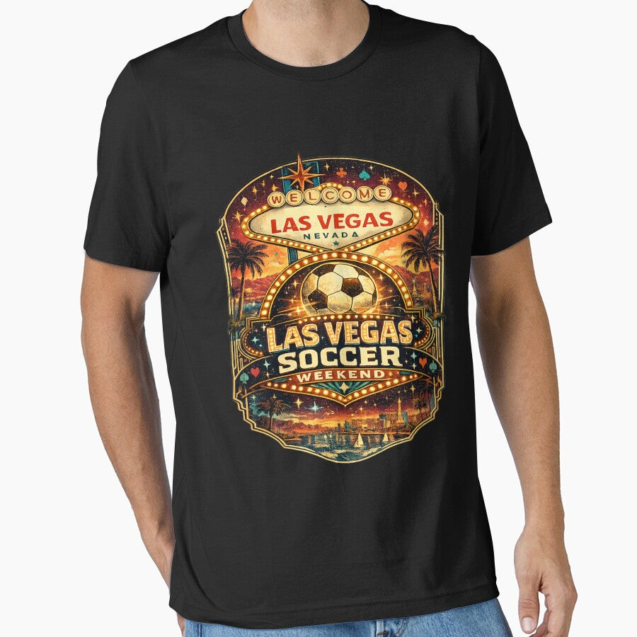Las Vegas Soccer Weekend Retro Travel Shirt | Vintage Las Vegas Football Fan Design | Neon Strip Match Day Gift by Globalcitytees