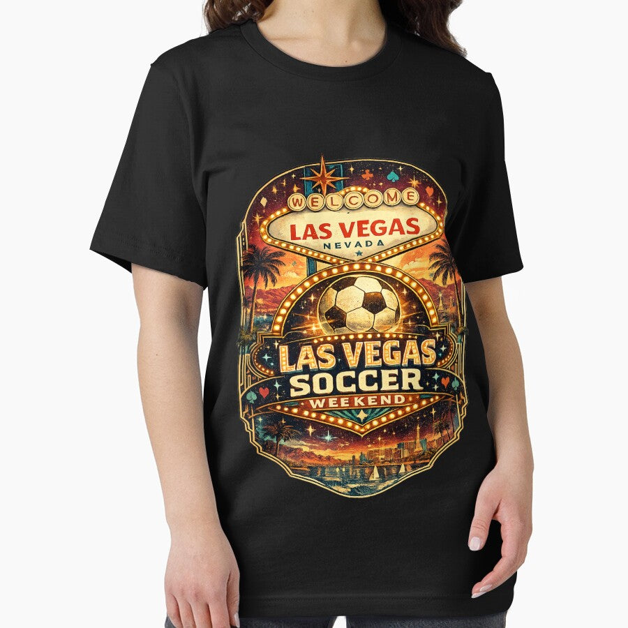 Las Vegas Soccer Weekend Retro Travel Shirt | Vintage Las Vegas Football Fan Design | Neon Strip Match Day Gift by Globalcitytees