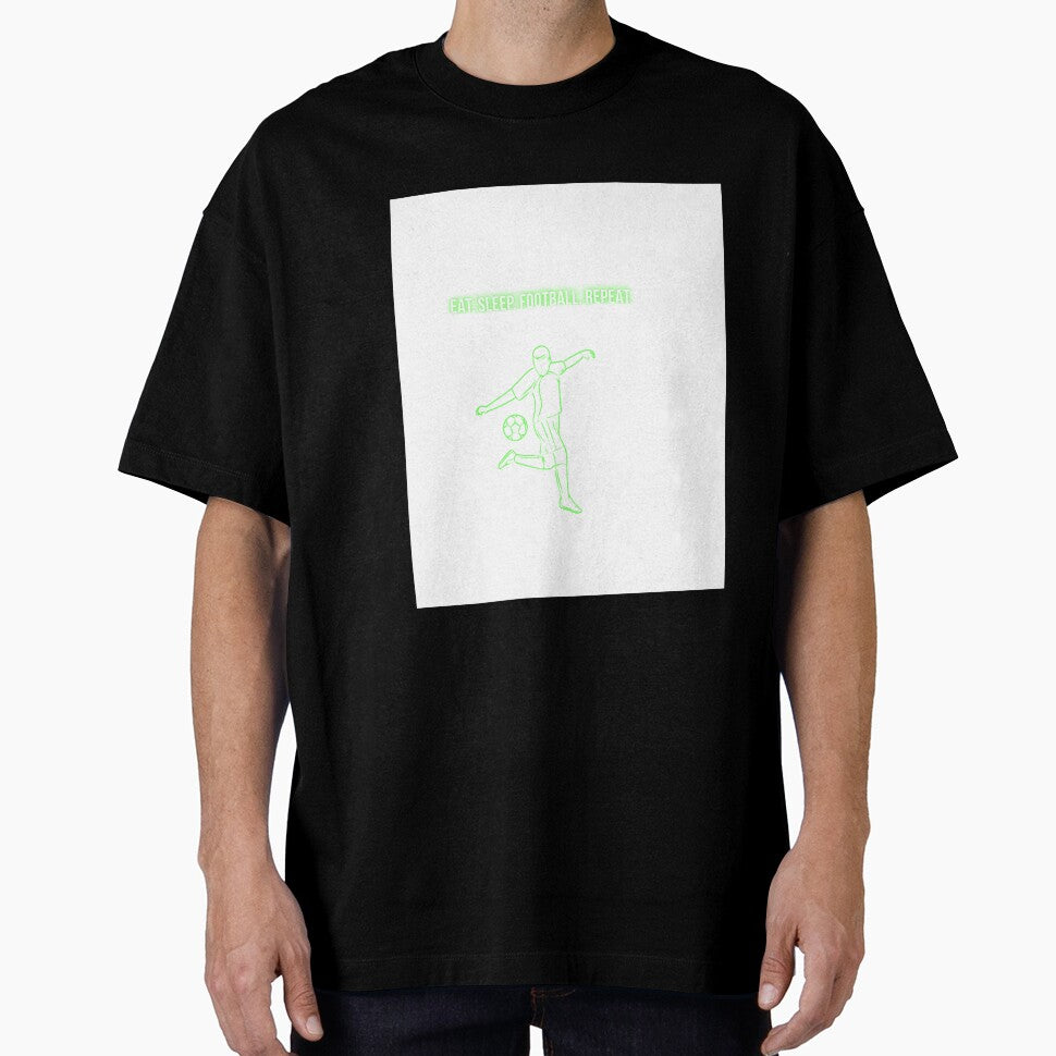 Eat Sleep Football Repeat Neon T-Shirt | Trendy Soccer Fan Gift | Line Art Kick Design by MCV-Designs