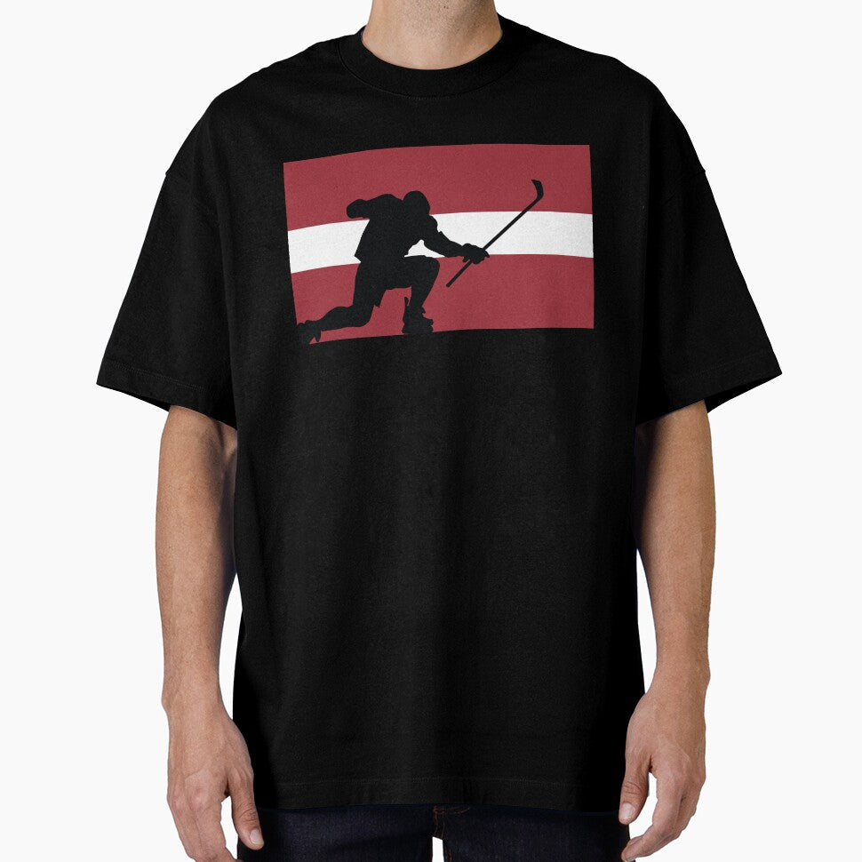 Latvia Ice Hockey Silhouette Celebration by CanvasTee