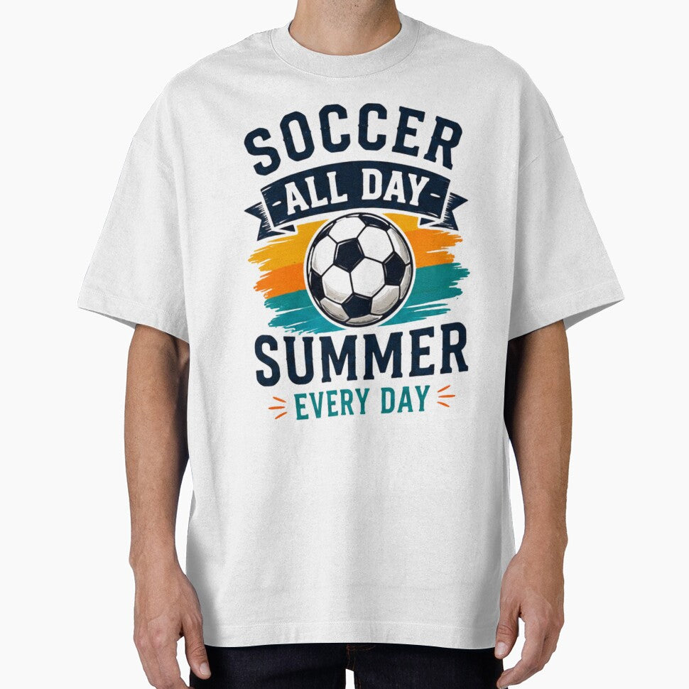 Soccer All Day Summer Every Day Retro Beach Football T-Shirt by novaduman