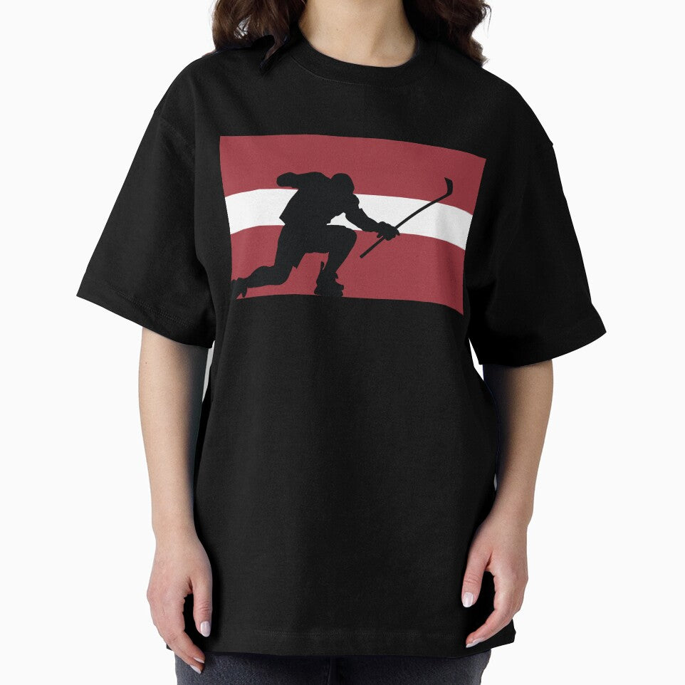 Latvia Ice Hockey Silhouette Celebration by CanvasTee