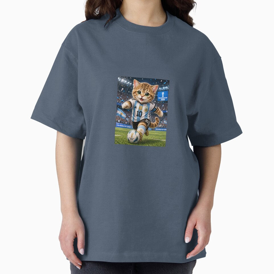 cat playing football wearing Messi's jersey by PasoaPaso2025
