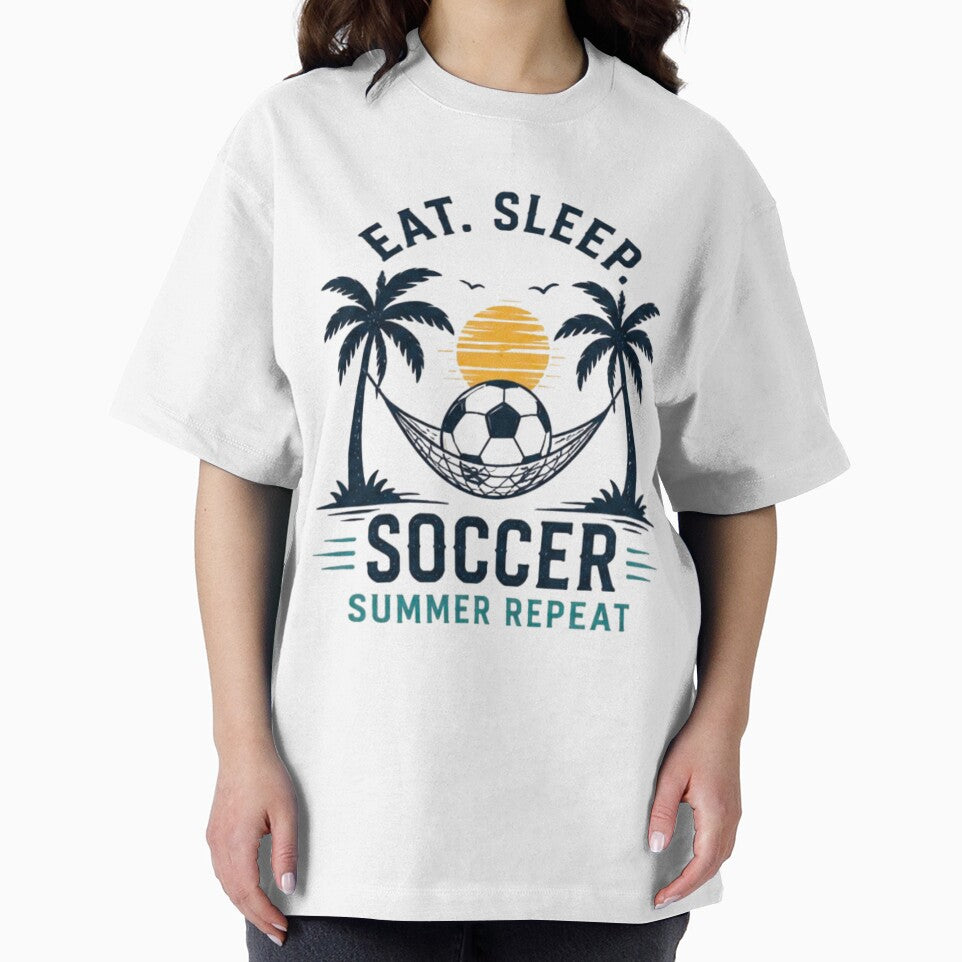 Eat Sleep Soccer Summer Repeat Beach Football Retro T-Shirt by novaduman