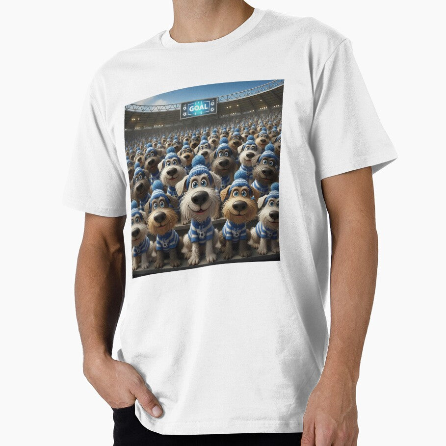Cute Cartoon Dogs as Soccer Fans in Blue Stadium Crowd by Pixel Pout