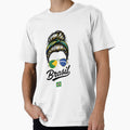 Brazil Pop Art Woman T-Shirt – Vintage Woodcut Brazilian Flag Sunglasses Graphic for Proud Brazil Supporters by paulo silveira