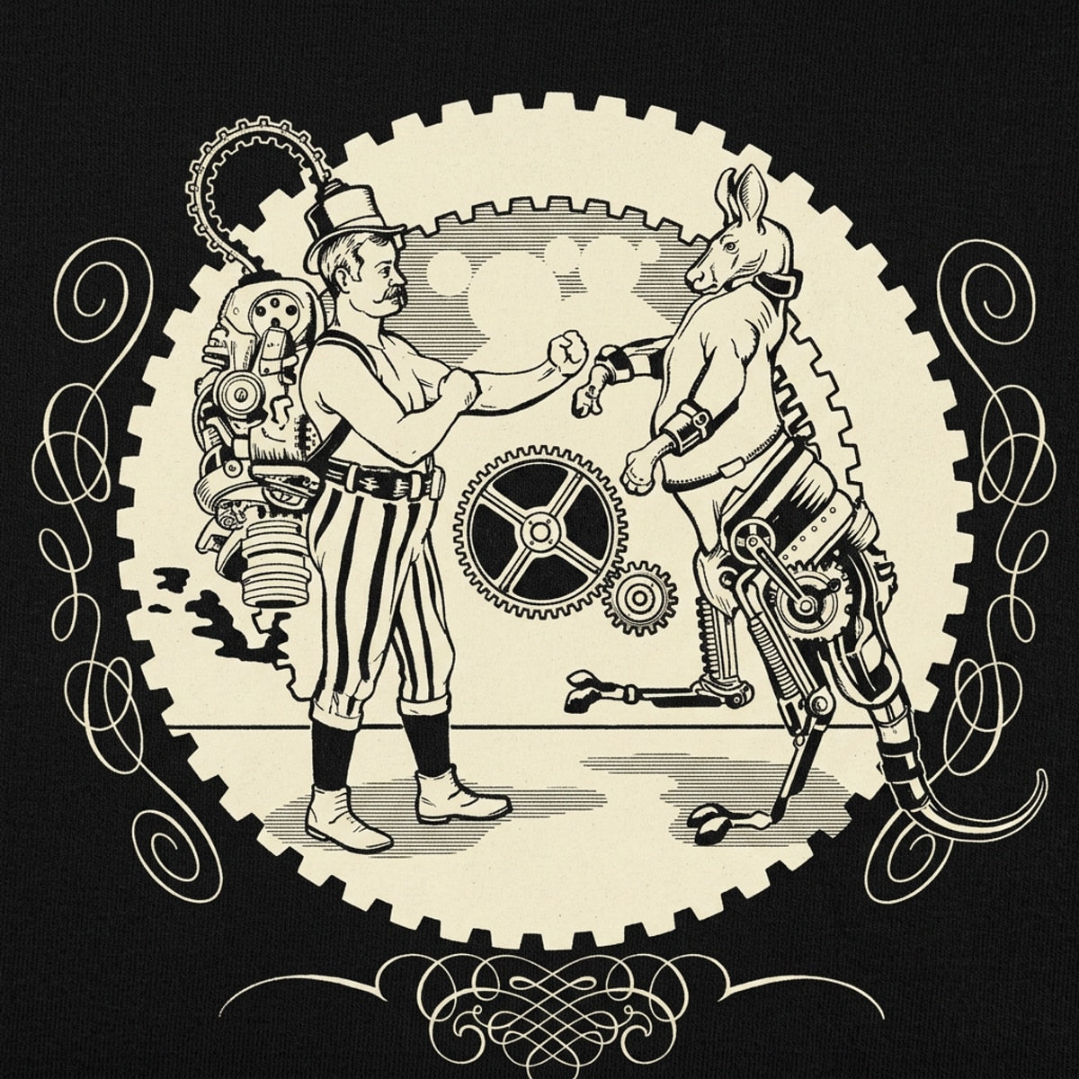 Steampunk Boxing Match with Robotic Kangaroo Boxer