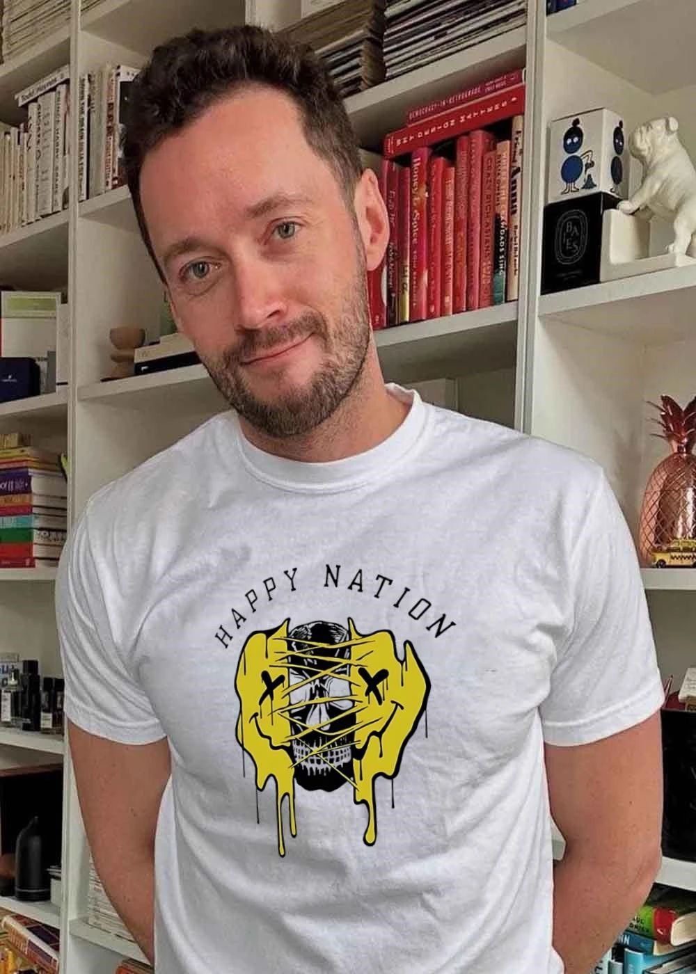 Skull melting smiley face Happy Nation shirt