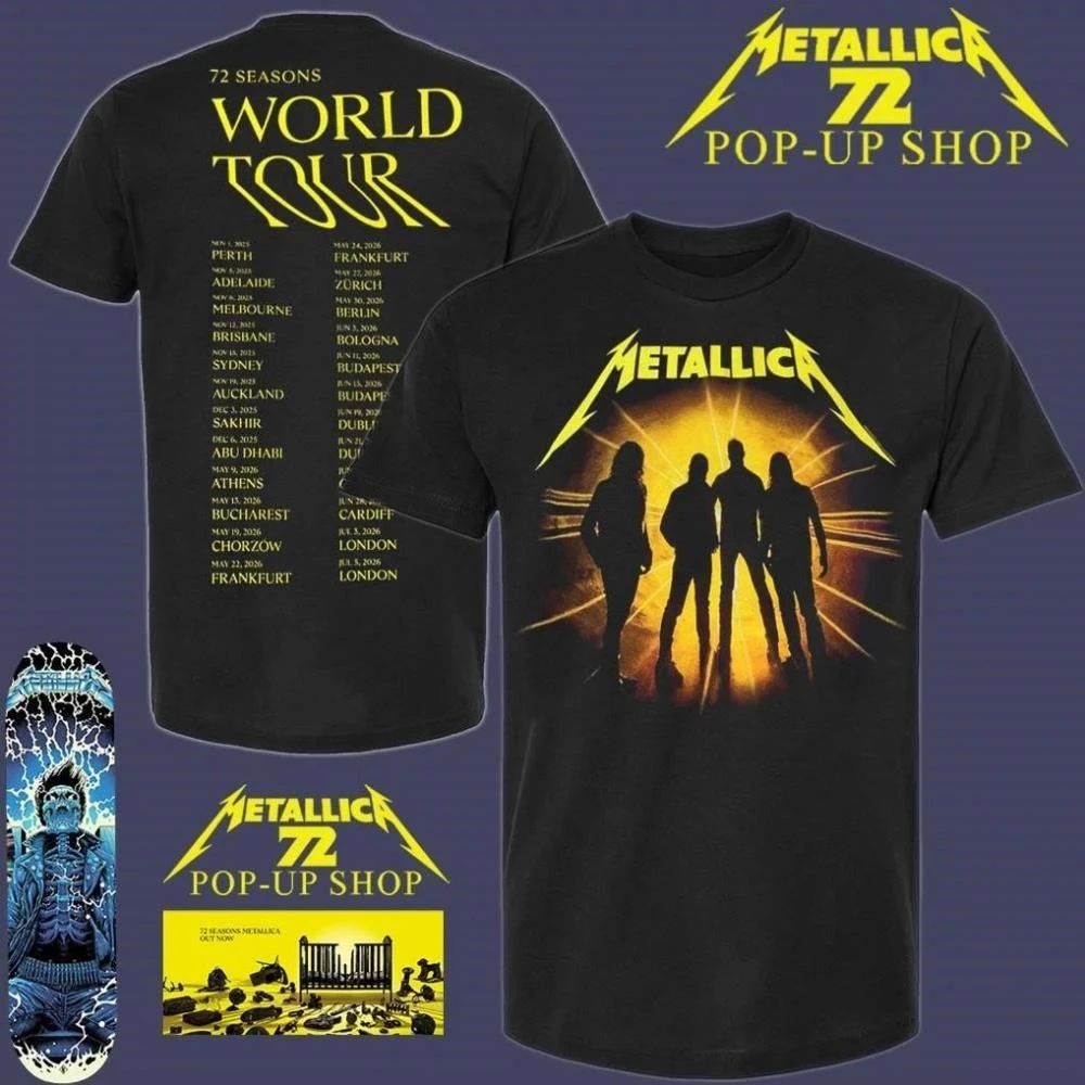 Metallica M72 Seasons World Tour 2025-6 Band Members With Tour Dates Pop-Up Shop T-Shirt