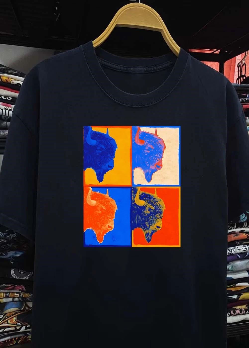Colorful Pop Art Bison Grid Shirt