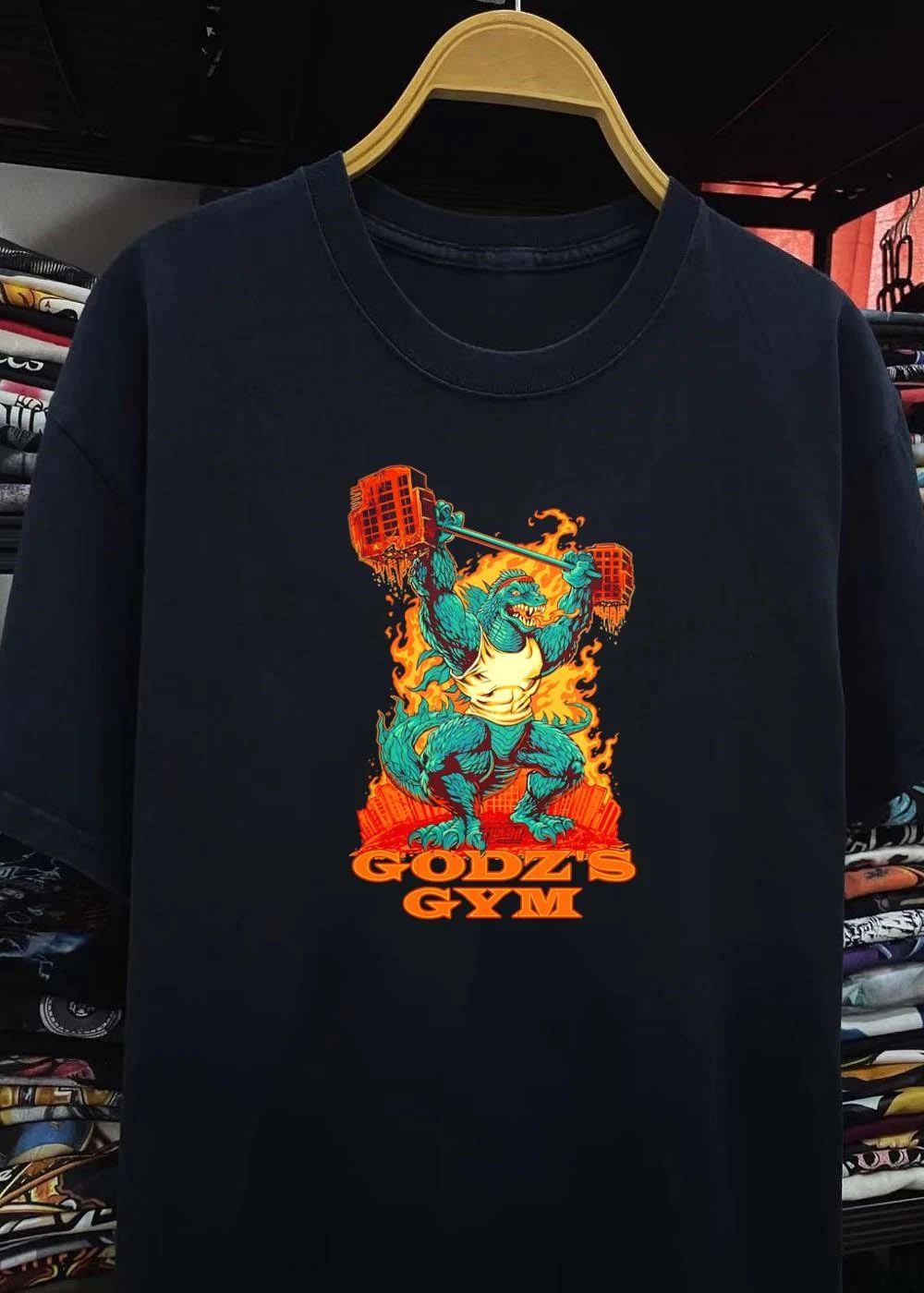 Godz’s Gym Godzilla Building Barbell Lifting Shirt