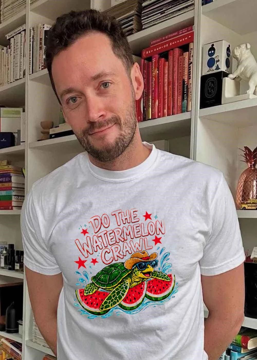 Watermelon Crawl Turtle Cowboy Sunglasses Yellow Summer Graphic T-Shirt