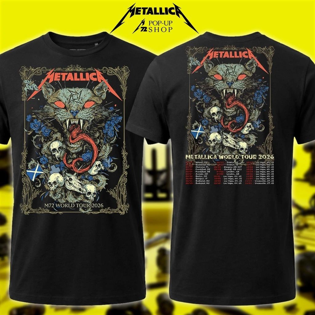 Metallica EU & Las Vegas Tour Shirt M72 World Tour 2026 Glasgow, Scotland 25th June 2026 Wolf Skull Jack Art