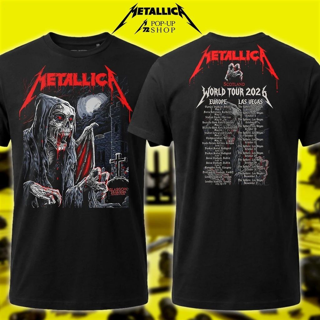 Metallica Pop-Up M72 World Tour 2026 Europe Shirt Glasgow, Scotland 25th June 2026 Wolf Skull Jack Art