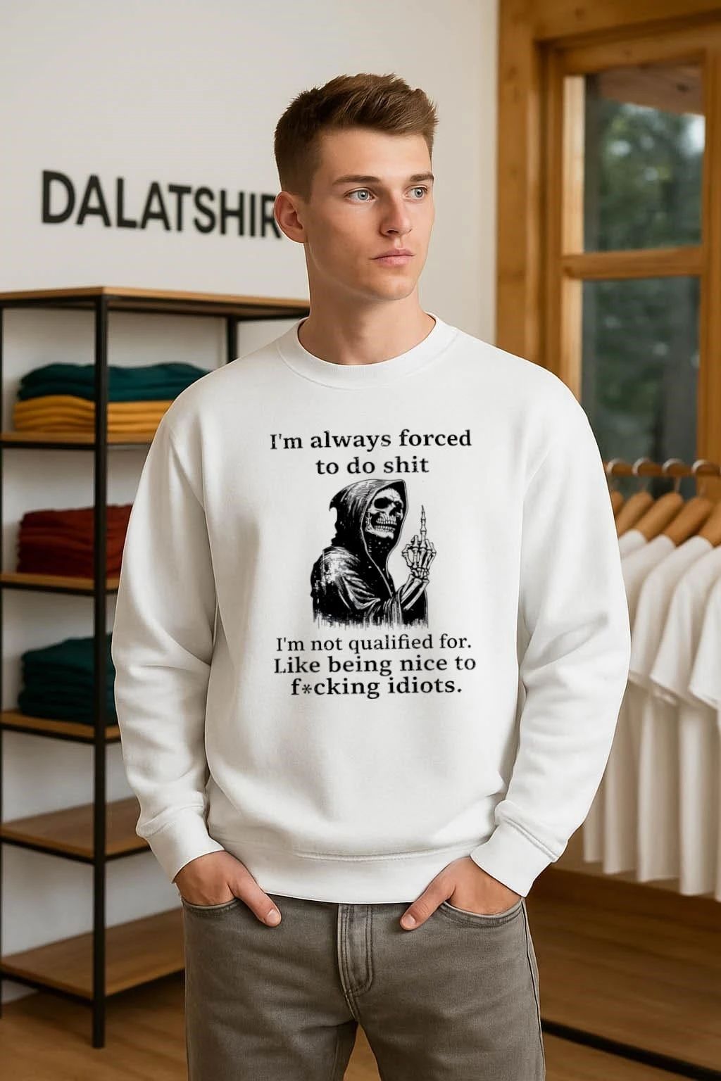 Skeleton Grim Reaper Forced To Be Nice To Idiots shirt