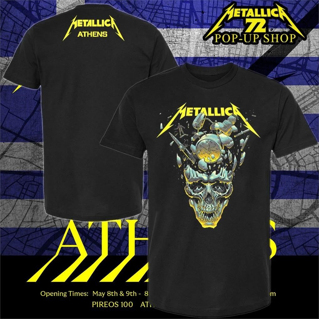 Metallica M72 Athens 2026 Shattered Clock Skull Two Sided T-Shirt