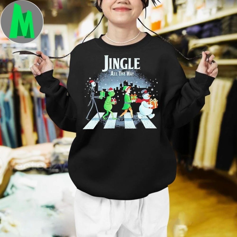 Jack Skellington And the Elf and Frosty the Snowman Jingle All the Way Jingle Road Shirt