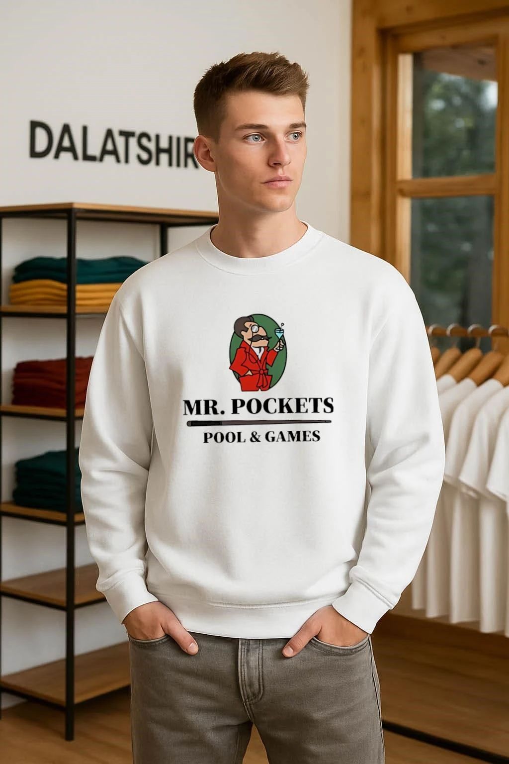 Mr. Pockets Pool And Games Monocle Mustache Man Billiard Cue shirt