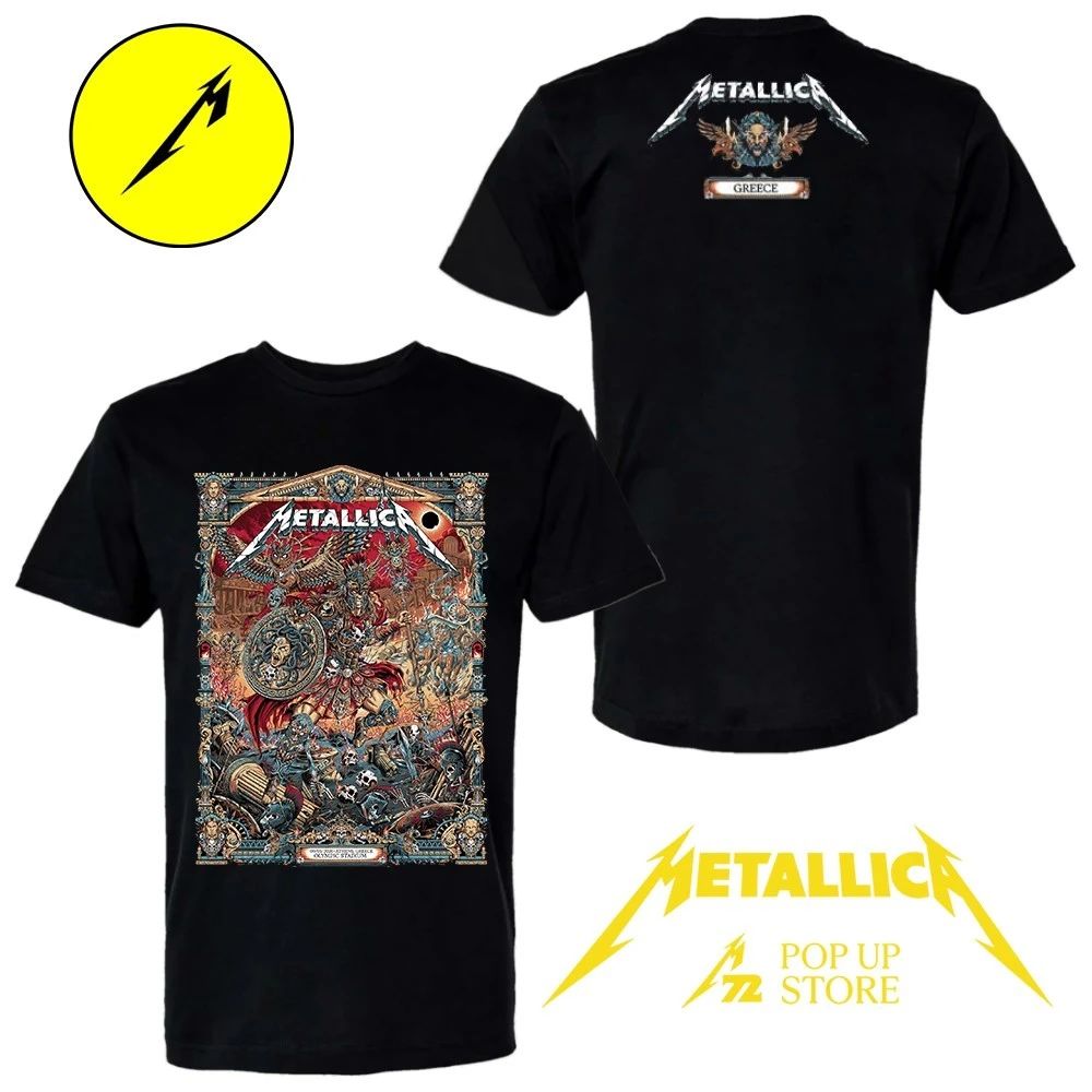 Metallica M72 Athens 2026 Pop Up Shop Venue Merch Tee At Greece Olympic Stadium On May 9 2026 The Warrior With Medusa Shield By Juan Ma Orozco Two Sided Shirt