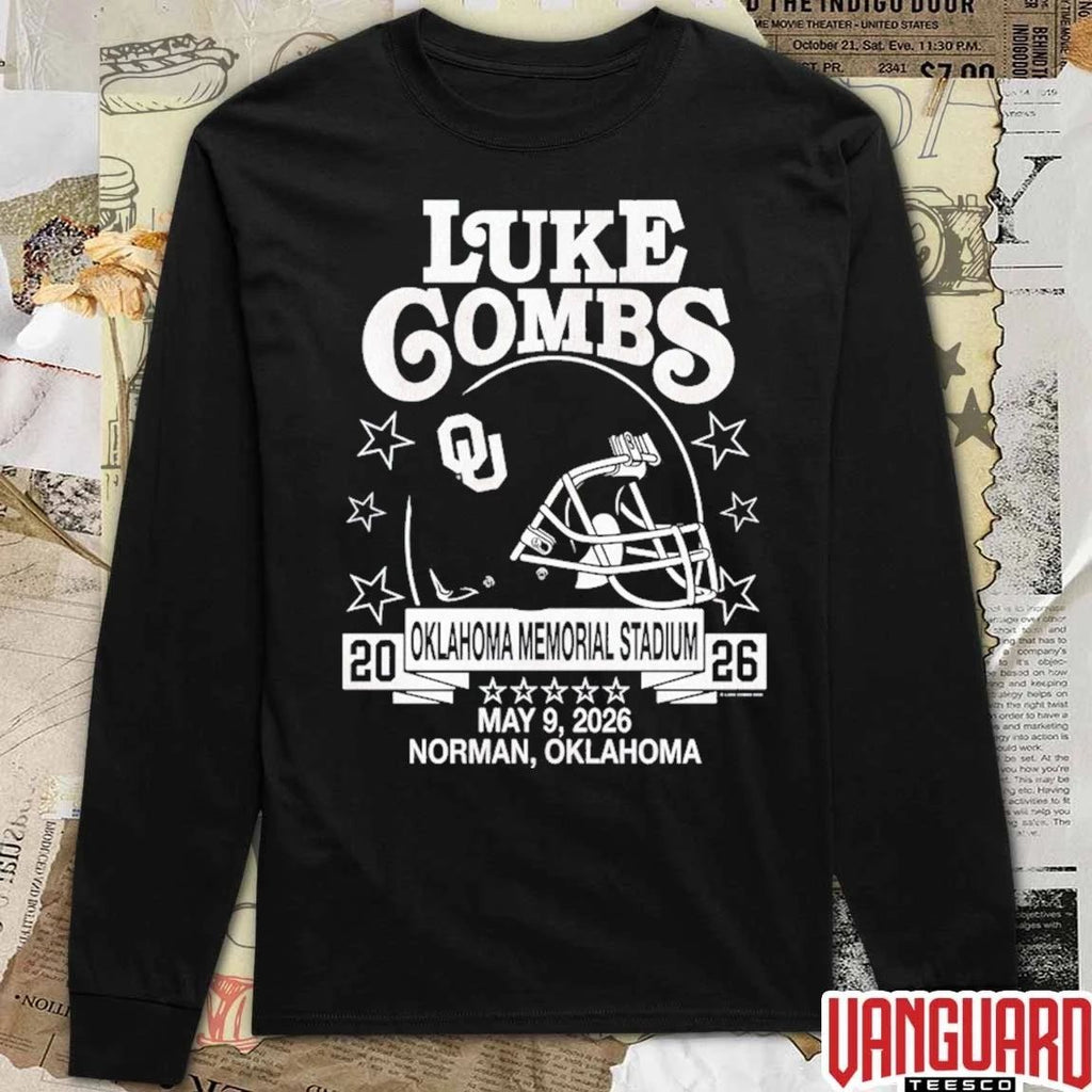 Luke Combs May 9 2026 Oklahoma Memorial Stadium Norman OK Oklahoma Sooners Helmet t-shirt