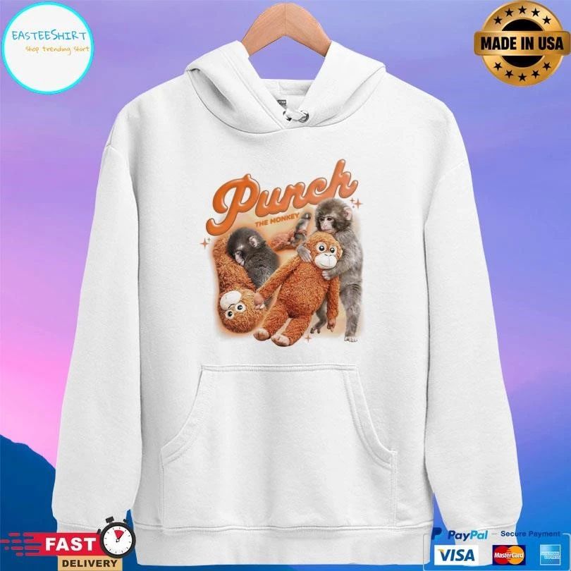 Punch The Monkey Baby Monkey Holding Plush Toy Retro Style Homage 2026 T-shirts