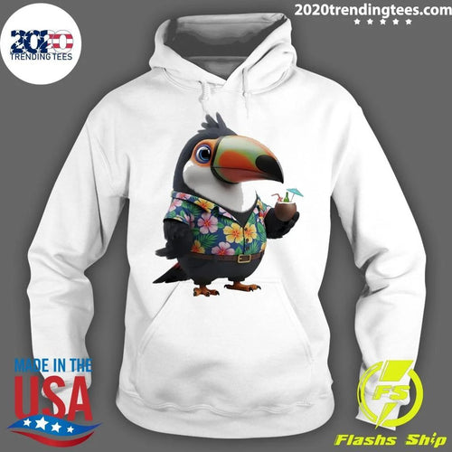 A Cartoon Toucan Dressed In Hawaiian Holding Tropical Drink Coconut Shirt