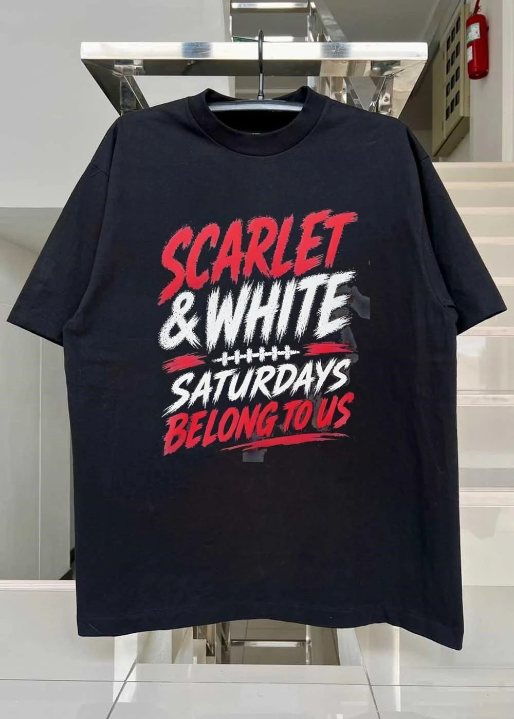 Scarlet and White Saturdays Belong to Us Football Fan T-Shirt