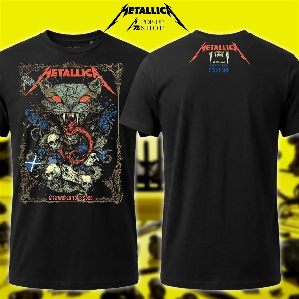 Metallica Glasgow Scotland Tee – Hampden Park 25th June 2026 M72 World Tour Wolf Skull Jack