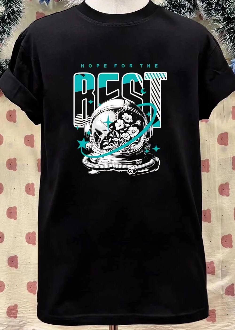 Hope for the Best Astronaut Flowers Graphic T-Shirt