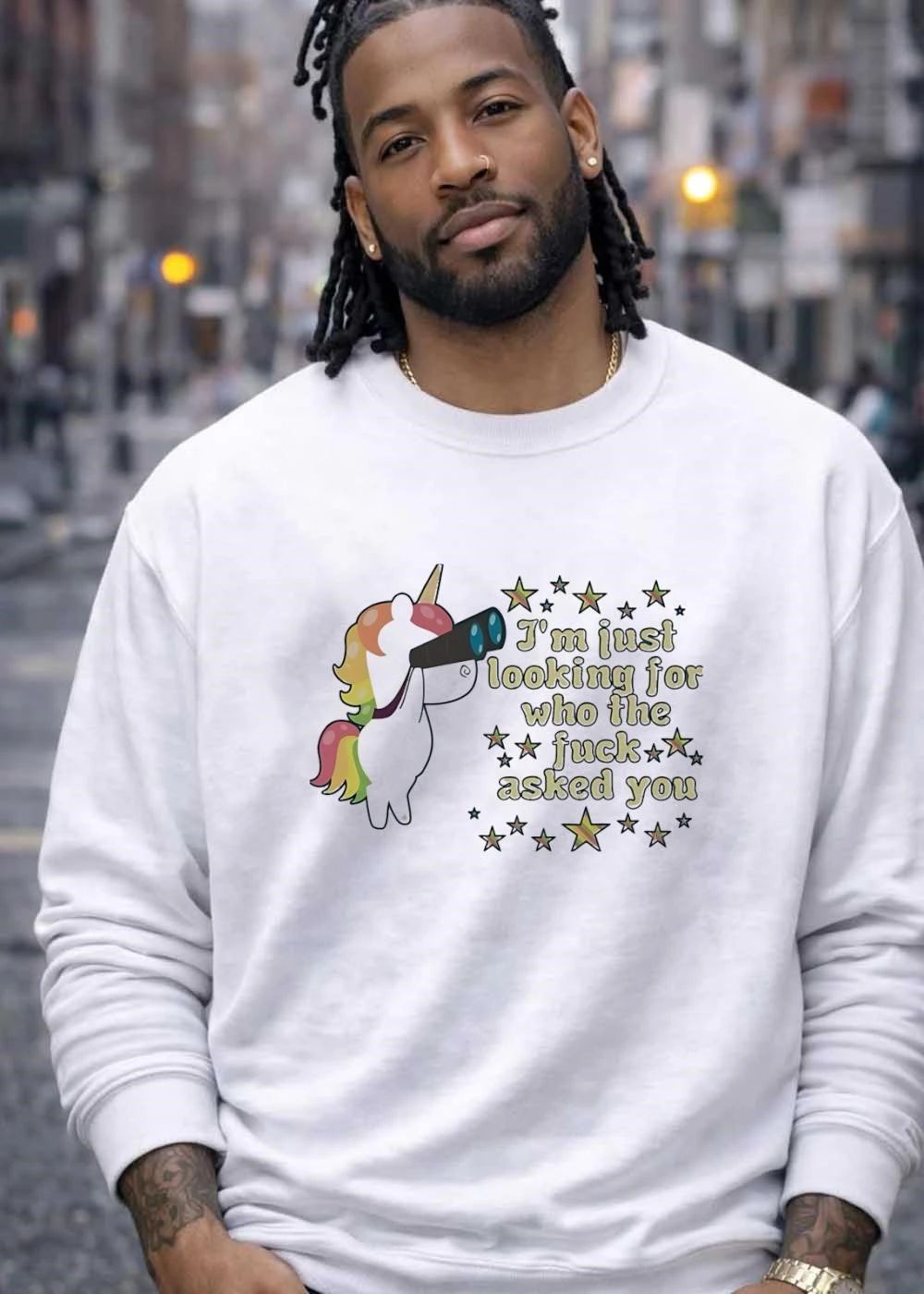 LystDoodles Unicorn Looking Im Just Looking for Who the Fuck Asked You T-Shirt