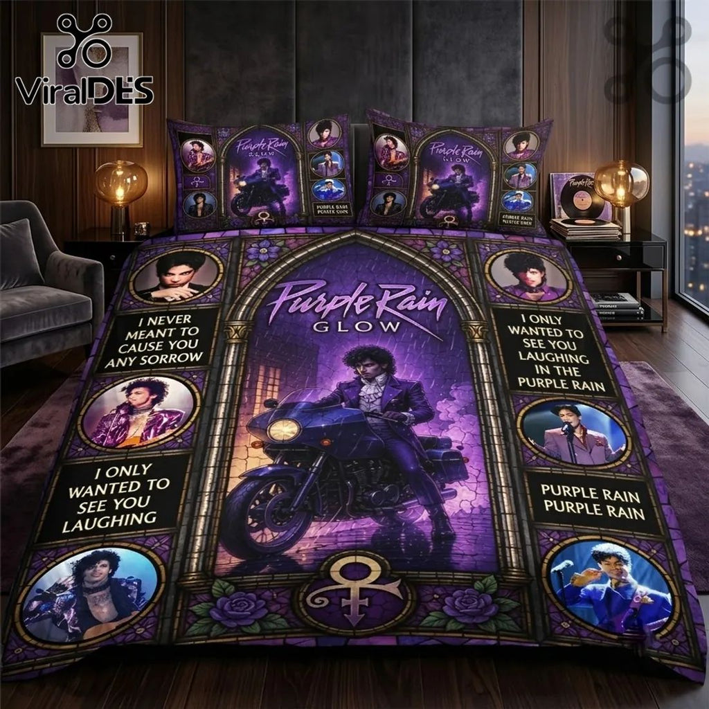 Prince Purple Rain Glow Duvet Bedding Set