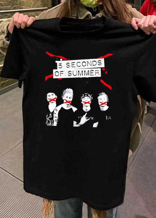 5 Seconds of Summer Band Member Mouth Red X T-Shirt