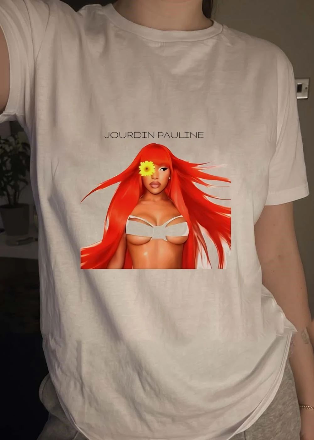 Jourdin Pauline Long Orange Hair Flower shirt
