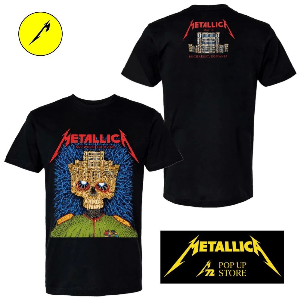 Metallica M72 Bucharest Limited Edition Poster Art By Matei Apostolescu At Arena Nationala In Bucharest RO On May 13 2026 Skull Palace Two Sided Unisex T-Shirt